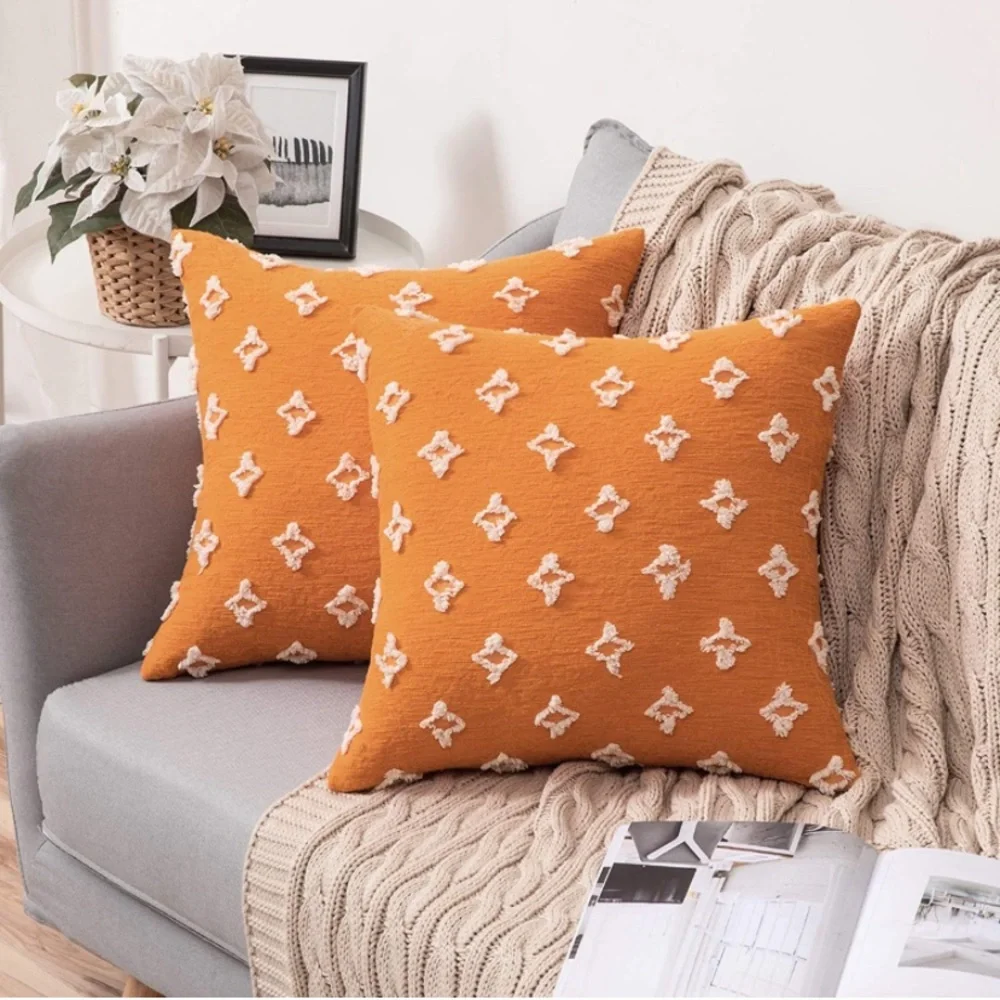 Luxe Home | Boho Chic Tangerine & White Embroidered Jacquard Throw Pillow Covers